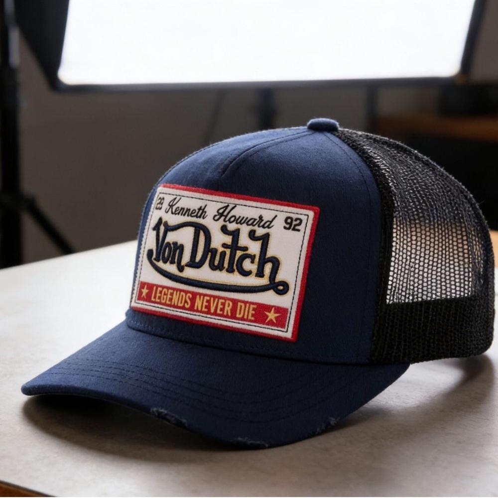 Von Dutch Navy and Black Mesh Trucker Cap with Patch